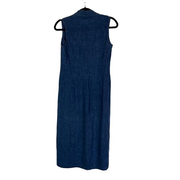 PETITE SOPHISTICATE Dress Women Maxi Blue Chambray Linen Sleeveless Button Front - Picture 4 of 10